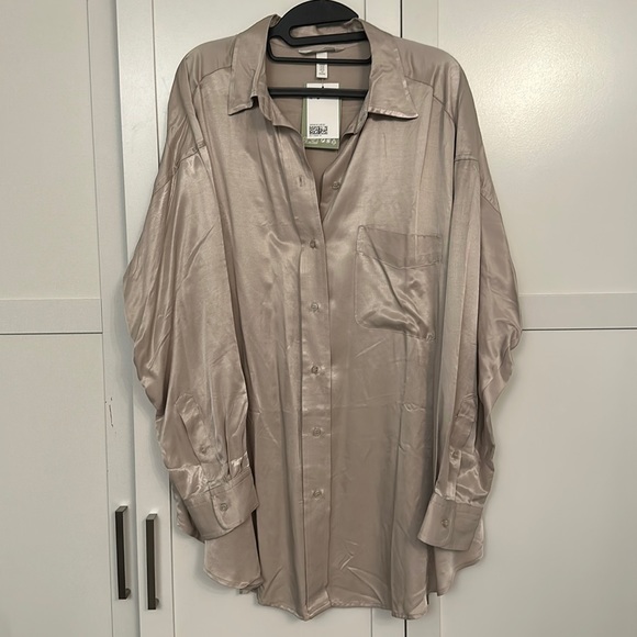 Oversized Silk Button Down Shirt - Picture 1 of 3